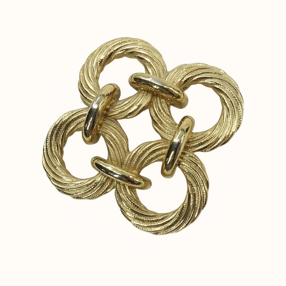 Vintage Swirl Gold Tone Brooch Linked‎ Circles Woven Pin